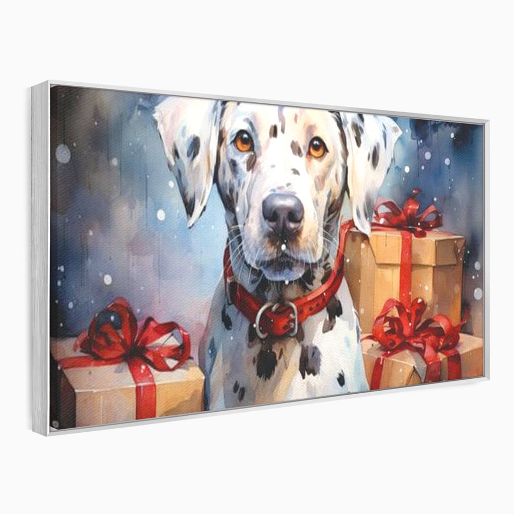 Tablou canvas cu tablou canvas cu dalmatian festv, in rama de aluminiu argintiu